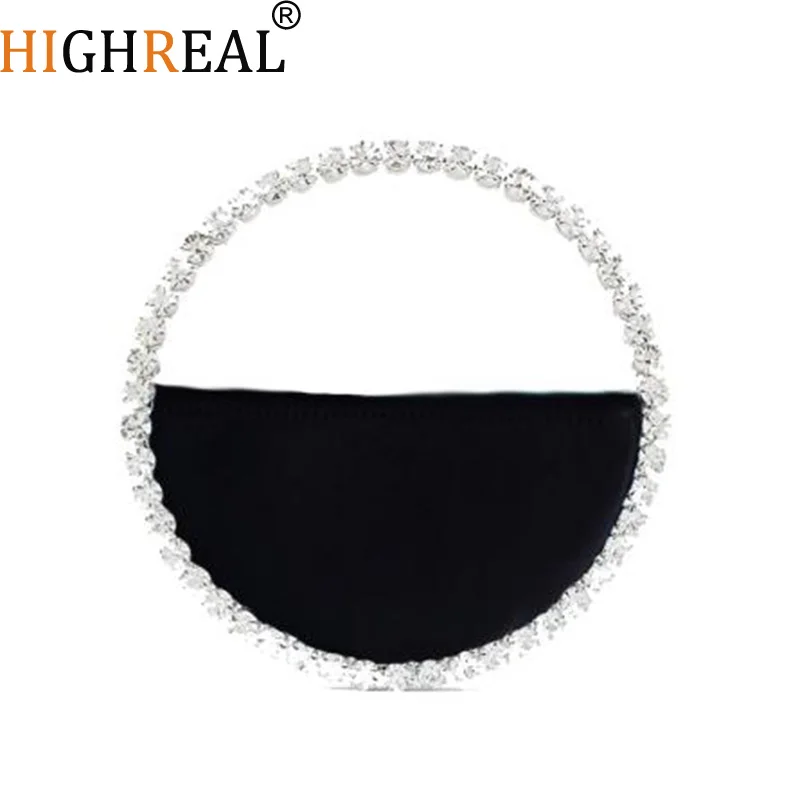 

Colour Diamond Circular Evening Bag Women New Round Handle Rhinestone Dinner Clutch Purse Ladies Half Moon Handbag Fashion