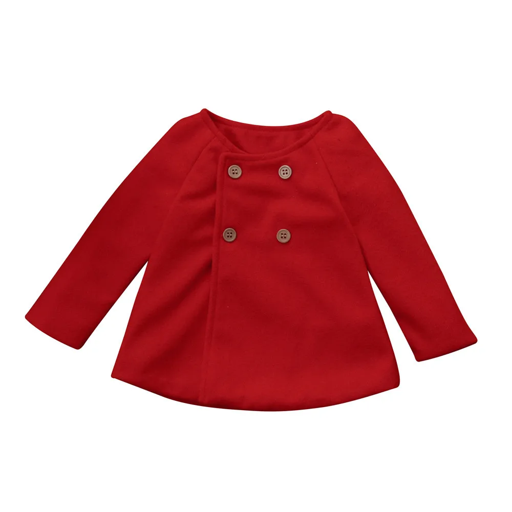 Осенне-зимняя детская верхняя одежда для девочек, однотонная детская накидка с длинными рукавами, куртка на пуговицах теплое пальто, одежда подходит для От 6 месяцев до 3 лет и девочек - Цвет: Красный