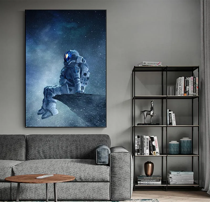 Modern Art Lonely Astronaut Space Canvas Painting Posters Wall Art Picture Decor 