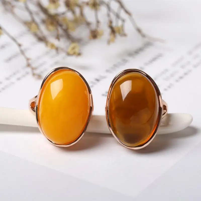 

Beeswax Ring Men And Women-Amber Ring Chicken Oil Amber Wax Adjustable Ring Blood Amber Blue Amber Ethnic-Style Gift