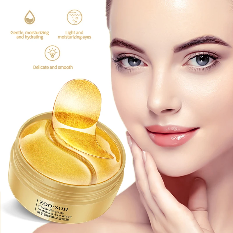 Mascarilla de ojos dorada, mascarilla de colágeno para ojos, parche antiarrugas, antienvejecimiento, elimina las ojeras, cuidado de los ojos, 60 Uds., TSLM1