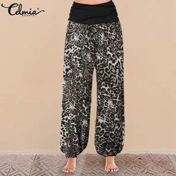 

Oversized Women's Harem Pants 2020 Celmia Vintage Leopard Print Pantalon High Elastic Waist Casual Long Palazzo Carrot Trousers