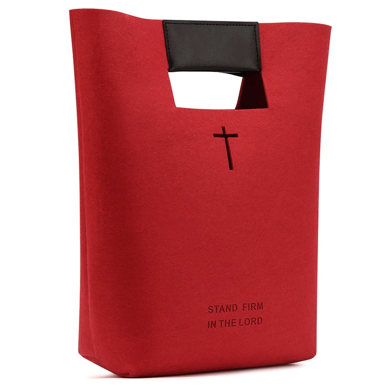 Bridawn Библейский чехол для переноски, войлочный Библейский чехол для женщин, кожаная церковная Сумка-тоут - Цвет: Red