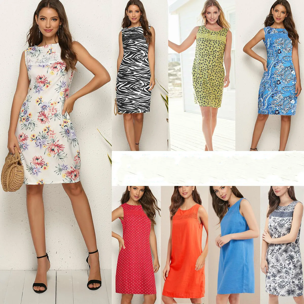 

BacklakeGirls 2019 Scoop Neck Sleeveless Multicolor Printing Split Joint Knee Length Cocktail Dresses Vestido De Fiesta Coctel