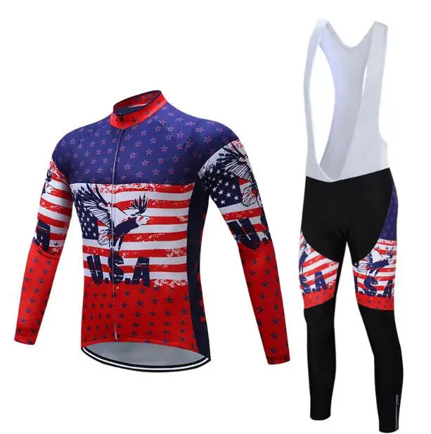 Jersey and Pants Зимняя одежда для велоспорта, Мужская теплая флисовая футболка для горного велосипеда, комплект с нагрудником, профессиональная команда, одежда для велосипеда, mtb, Униформа, спортивный костюм, комплект - Цвет: Jersey and Pants