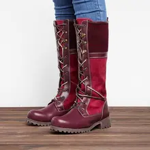 Женские сапоги до колена; chaussure boots; низкий каблук; искусственная кожа; гладиаторы на шнуровке; обувь размера плюс; женская обувь; zapatos mujer sapato; H806