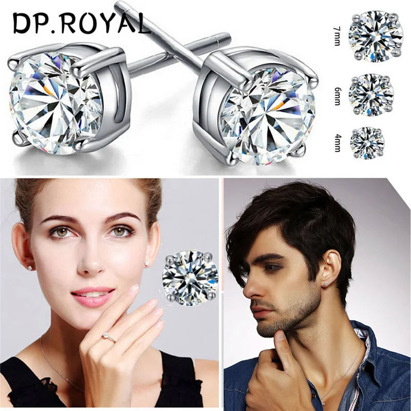 

Silver Round Stud Earrings AAA Zircon Piercing Studs Fashion Neutral Stud Earrings for Men and Women Stud Jewelry Gifts