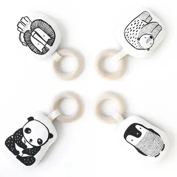 

Cute Newborn Baby Teether Wood Ring Cartoon Animal Cotton Filling Infant Teething Soother Molar Toys