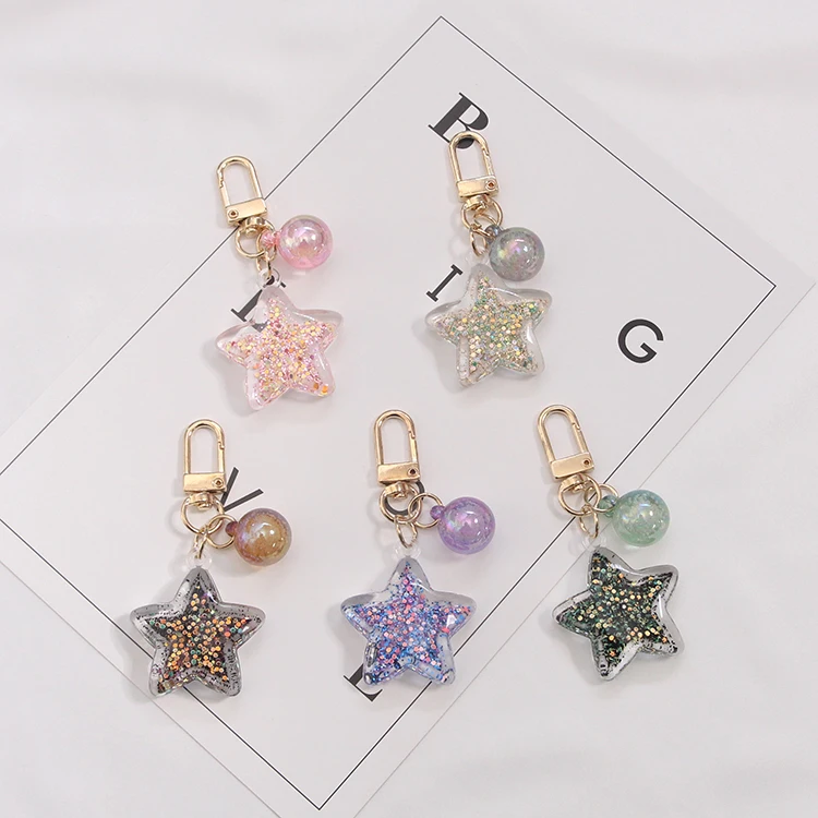 

Cute Star Keyring Glitter Powder Keychain Girl Keyring Charm Pendant Decorative Key Chain Ring Bag Pendant For Women Girl