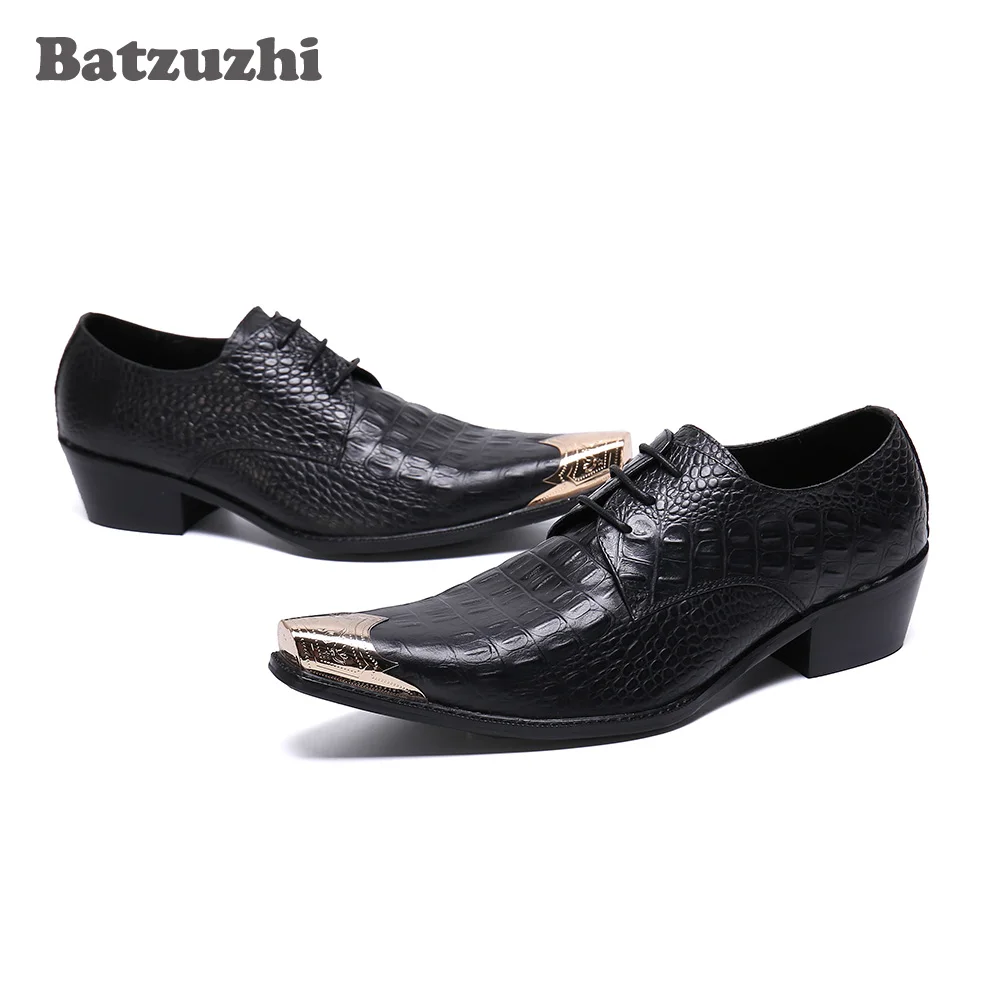 Batzuzhi Japanese Type Men Shoes Pointed Metal Tip Leather Dress Shoes Men Lace-up Formal Business Leather Shoes Party&Wedding!