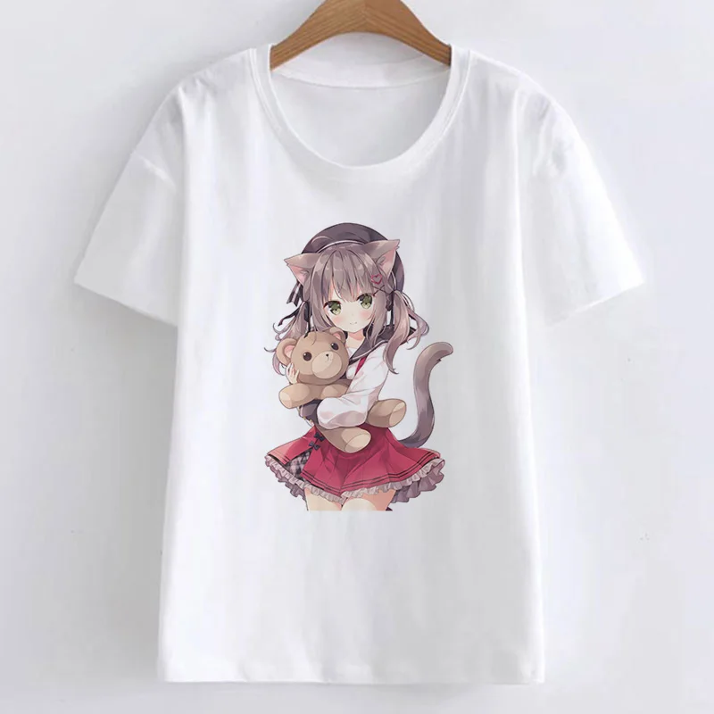 Милые аниме, мультипликационный персонаж, женская футболка с принтом, Новое поступление летней японской одежды, футболка Kawaii, модные топы