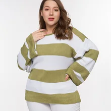 New Autumn Winter Casual Women Sweaters Striped Knitted Pullovers Crew Neck Flare Sleeve Loose Ladies Jumpers Robe Femme 2020