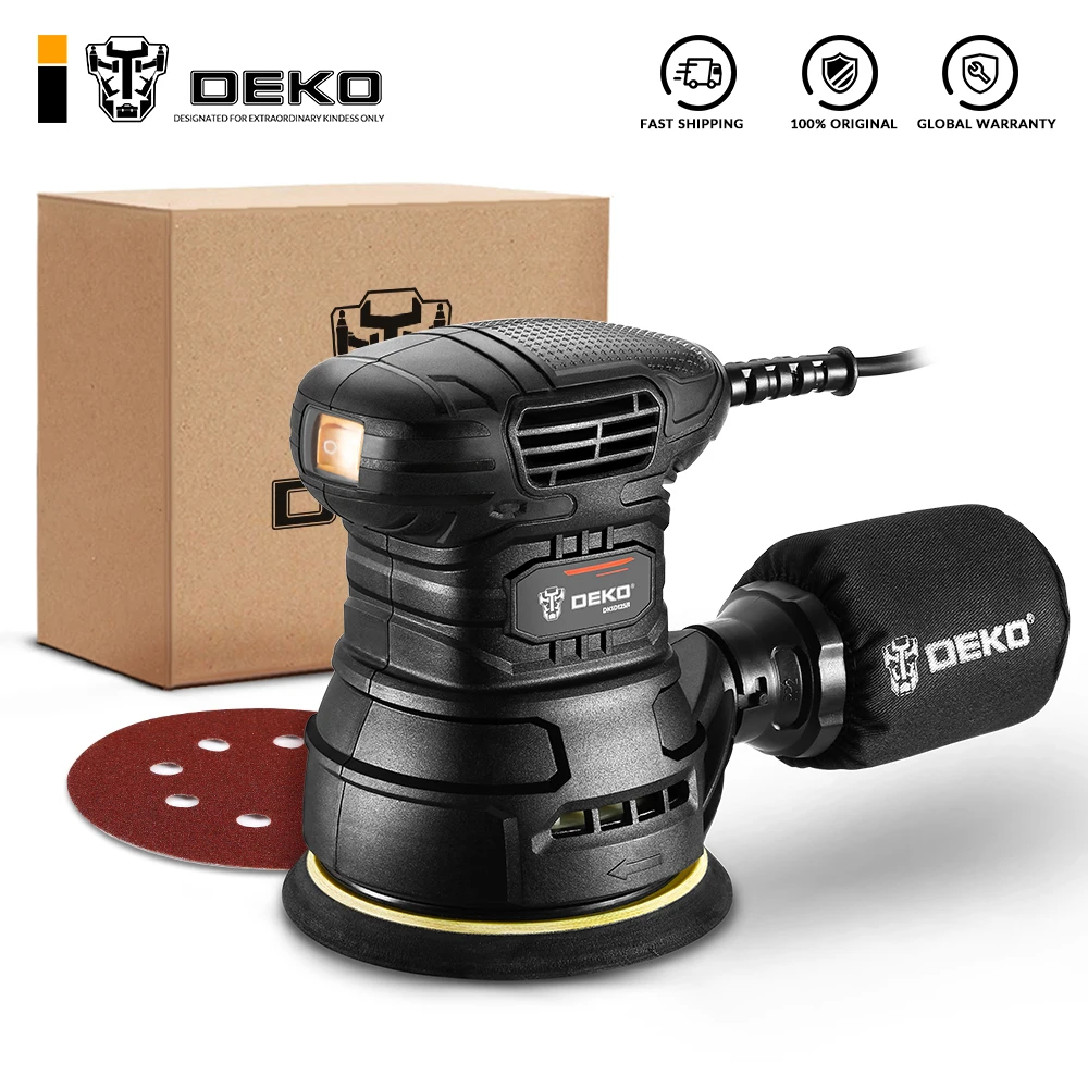 DEKO-LIJADORA ORBITAL Random DKSD125J1, 350W, con escape de polvo y depósito de polvo híbrido
