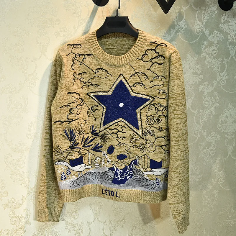 

2020 Sping women's high quality embroidery sweaters Chic elegant knitted pullovers Top B513