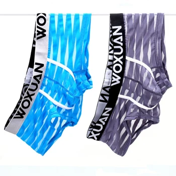 

Mens Boxer Shorts Mesh Striped Seamless Bugle Pouch Gay Panties Sexy Transparent Underwear Quick Dry Swimwear Heren Ondergoed