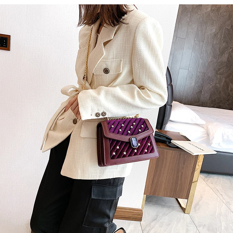 Элегантный женский манжет квадратная сумка модная Новая высококачественная бархатная женская дизайнерская сумка с заклепками и цепочкой сумка-мессенджер