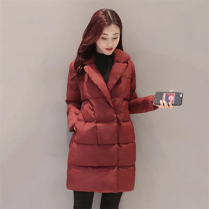 Tanie 2020 płaszcz zimowy damski garnitur kołnierz był cienka bawełna kurtka czarny długi parki koreański kobiet odzież zimowa płaszcze V1118