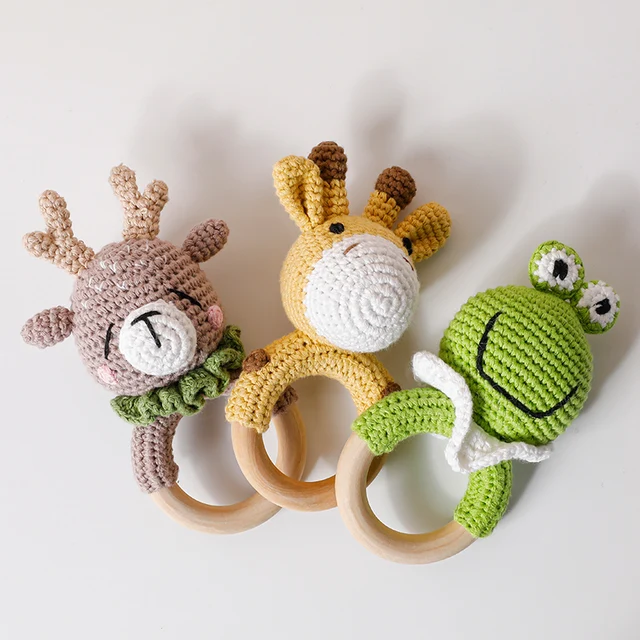 1pc Baby Wooden Rattle Toy Crochet Animal Giraffe Baby Teether Gym Music Rattle Ring Toys Newborn Pram Stroller Toy Baby Product 1