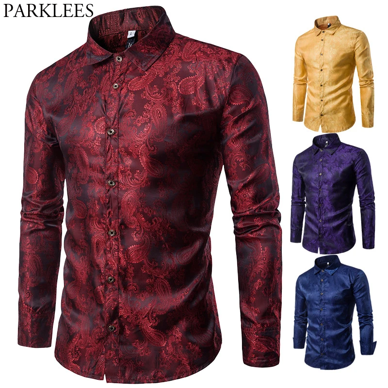 Мужская шелковая атласная Классическая рубашка 2018 модная с длинным рукавом и
