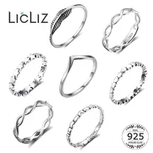 LicLiz простые 925 пробы серебряные кольца V формы для женщин Сердце Звезда лист плетеный браслет серебряные ювелирные изделия Joyas de Plata LR0470