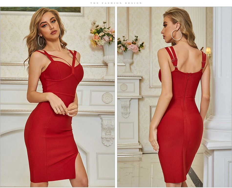 Adyce 2020 New Summer Red Sleeveless Bodycon Bandage Dress Women Sexy Spaghetti Strap Club Celebrity Evening Party Dress Vestido