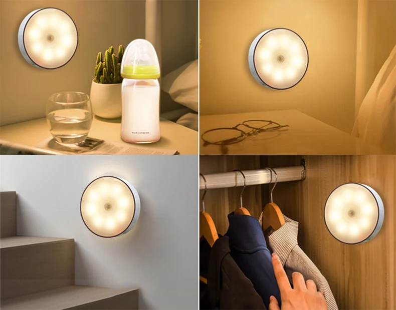 mi motion activated night light 2 Punch-free Wall Wireless Energy-saving Body Induction Lamp USB Charging Intelligent Motion Infrared Sensor Room LED Night Light 3d night light