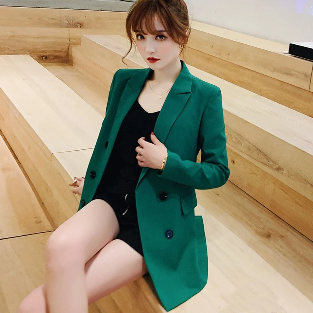 Casual Long Sleeve Solid Color Turn-down Collar Coat Lady Business Jacket Suit Coat Slim Top Women Blazers Female 902