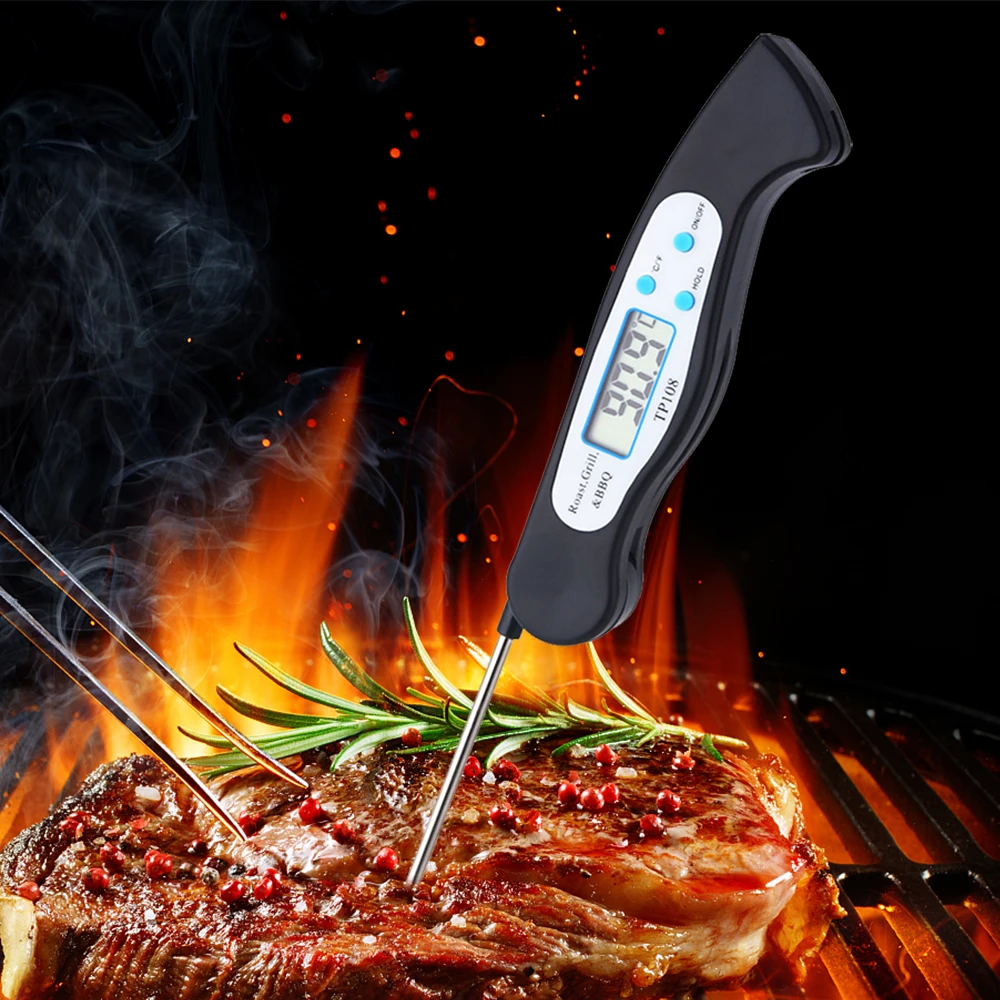 Foldable Food Thermometer Digital Kitchen Food Cooking Tool BBQ Meat Fork BBQ Grill Probe Temperature Gauge With Battery TP108