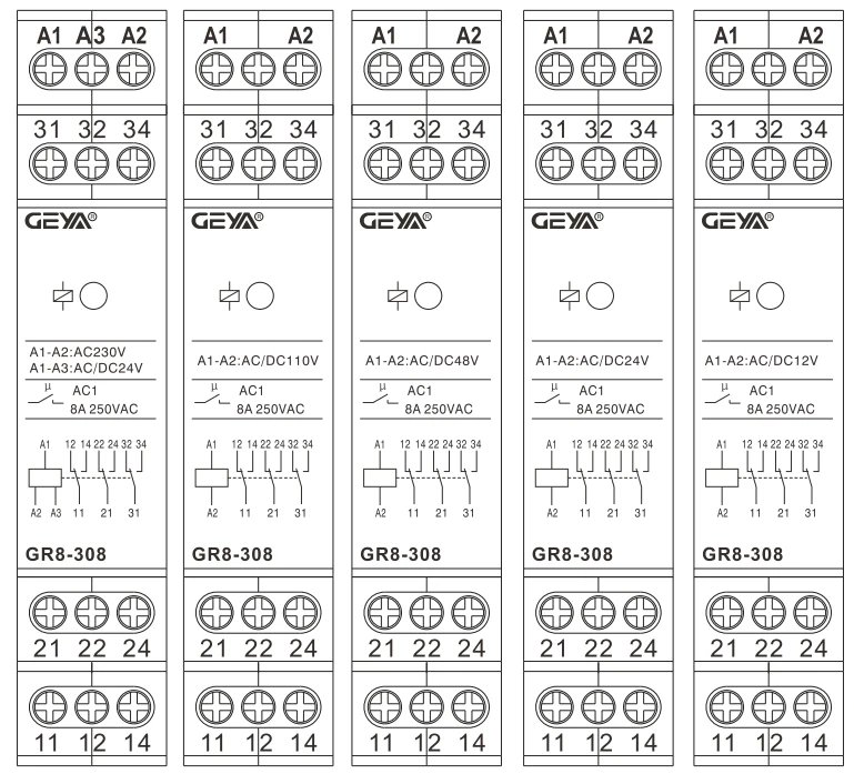GEYA GR8 промежуточный переключатель AC/DC12V 24V 48V 110V AC230V вспомогательное реле 8A 16A 1SPDT