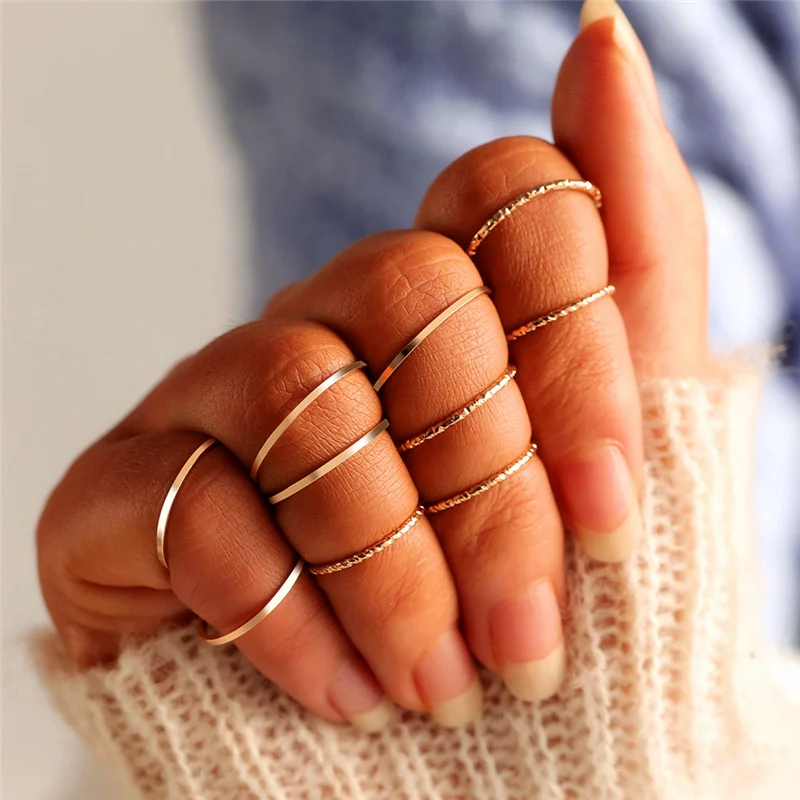 Ring Set 10 pcs/set Minimalist Midi Round Twist Weave For Women