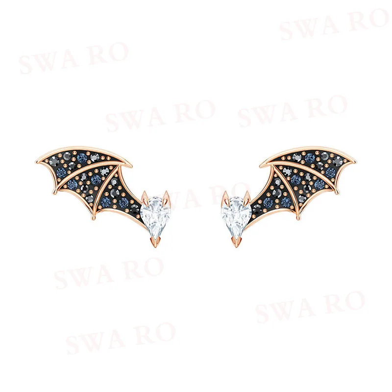

SWA RO 2019 Fashion Unique New PROSPERITY Earrings Rose Gold Mystery Charm Lucky Bat Pattern Crystal Women Simple Joker Earrings