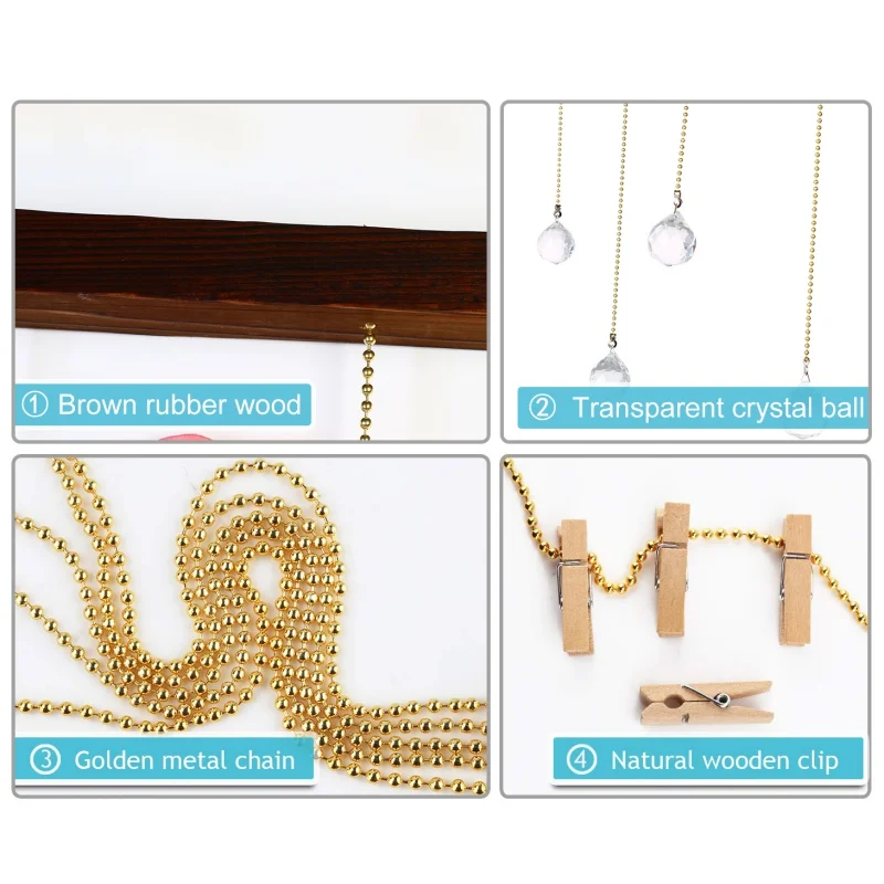 Household Decorative Hanging Photo Display Frame Pictures Organizer Home Wall Decor With Clear Crystal Pendant And 20 Clips