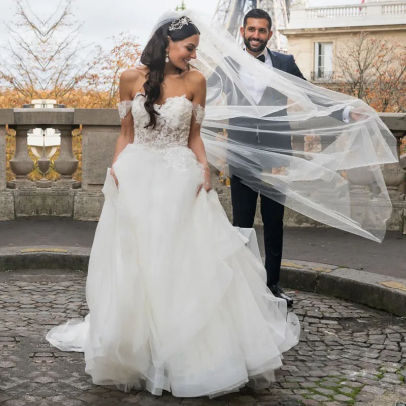 

Eightale Wedding Gowns 2020 Sweetheart Off the Shoulder Appliques Lace Wedding Dress Custom Made Bride Gowns novias vestidos