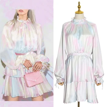 

Summer Fashion Women's Color Lantern Long Sleeve Layered Ruffle Short Mini Dress