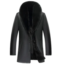 Promotion low price Winter long detachable large Fur collar Leather Jacket Mens Leather Jackets Faux Fur Thick very Warm coat