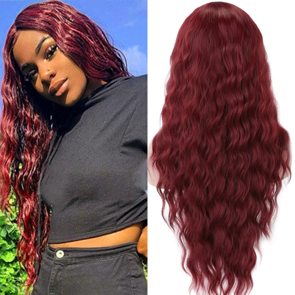 perucas sintéticas perucas de cabelo de onda longa peruca preta laranja média resistente ao calor peruca sintética de fibra para cosplay feminino