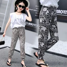 Летние противомоскитные штаны для девочек, стиль, тонкие, свободные, с принтом, большие размеры