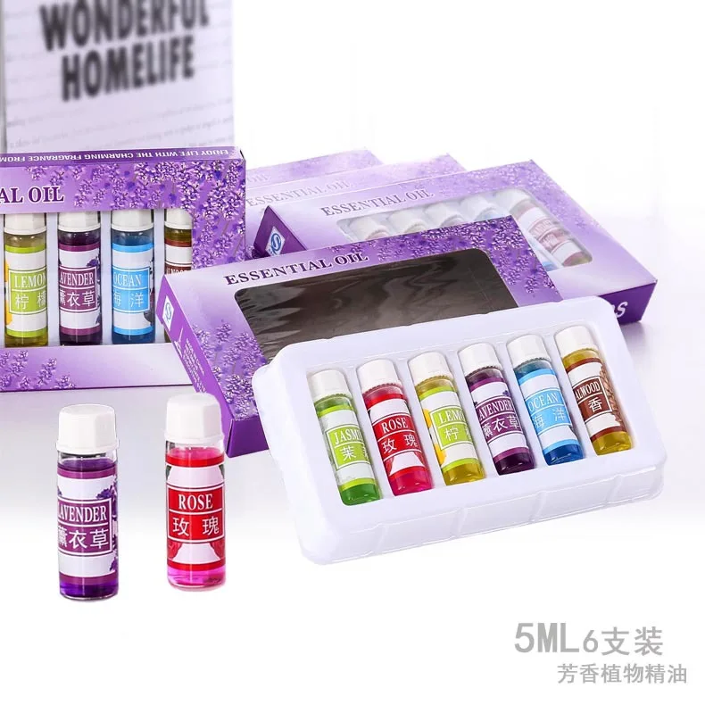 

6pcs*5ML Pure Aromatherapy Essential Oils Gift Set For Massage Humidifier Diffuser Lavender Jasmine Rose Ocean Lemon Sandalwood