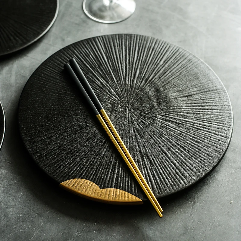 ANTOWALL керамическая посуда черного золотистого цвета, бытовая керамическая тарелка, тарелка для суши, тарелка для сашими
