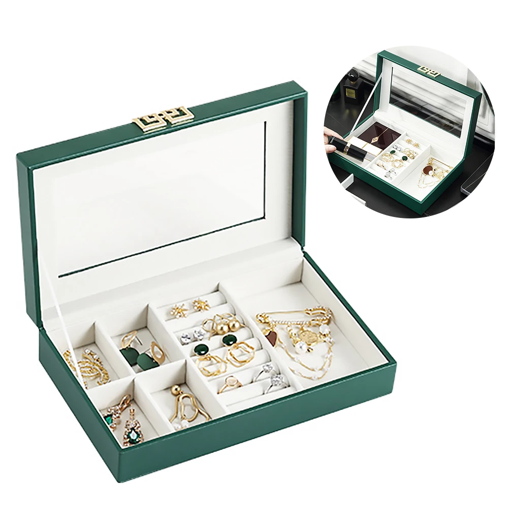 

High Capacity Leather Jewelry Box Table Organizer Necklace Earring Ring Storage Display Holder Gift Packaging Bin for Women