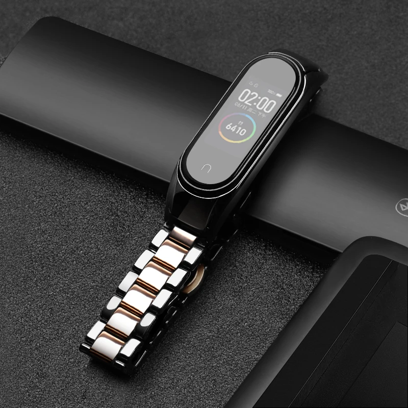 Керамический браслет для xiaomi mi band 4 3 nfc Сменный ремешок регулируемый размер mi band 3 быстросъемный ремешок mi band 4 - Color: Black rose gold
