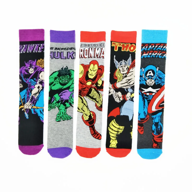 

New Thor men socks Marvel Comic Heroes Anime pattern Ironman Captain America Hulk Hawkeye man boy compression team cotton socks