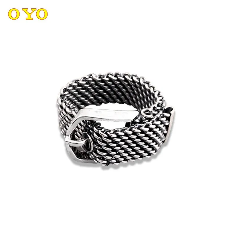Koreańska Retro Lady 100% 925 Srebro Spersonalizowane Klamry Pasa Tkane Pierścień
