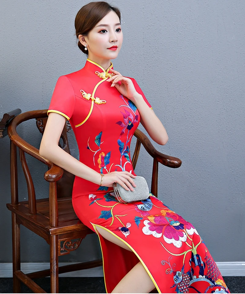 Plus size 5XL custom cheongsam female new autumn large size Slim Chinese dress Improvement Retro dignified long style cheongsam