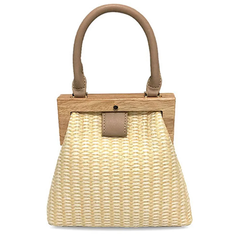 

KVKY 2019 New Women Straw Bags Summer Beach Bags Fashion Wooden Clip Women Shoulder Bag Luxury Handbags Women Bags Designer