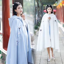 Женское пальто Hanfu с вышивкой, осенний и зимний плащ, фестивальный Рейв, наряд, Дамское пальто в народном стиле с капюшоном, одежда для выступлений DC3451