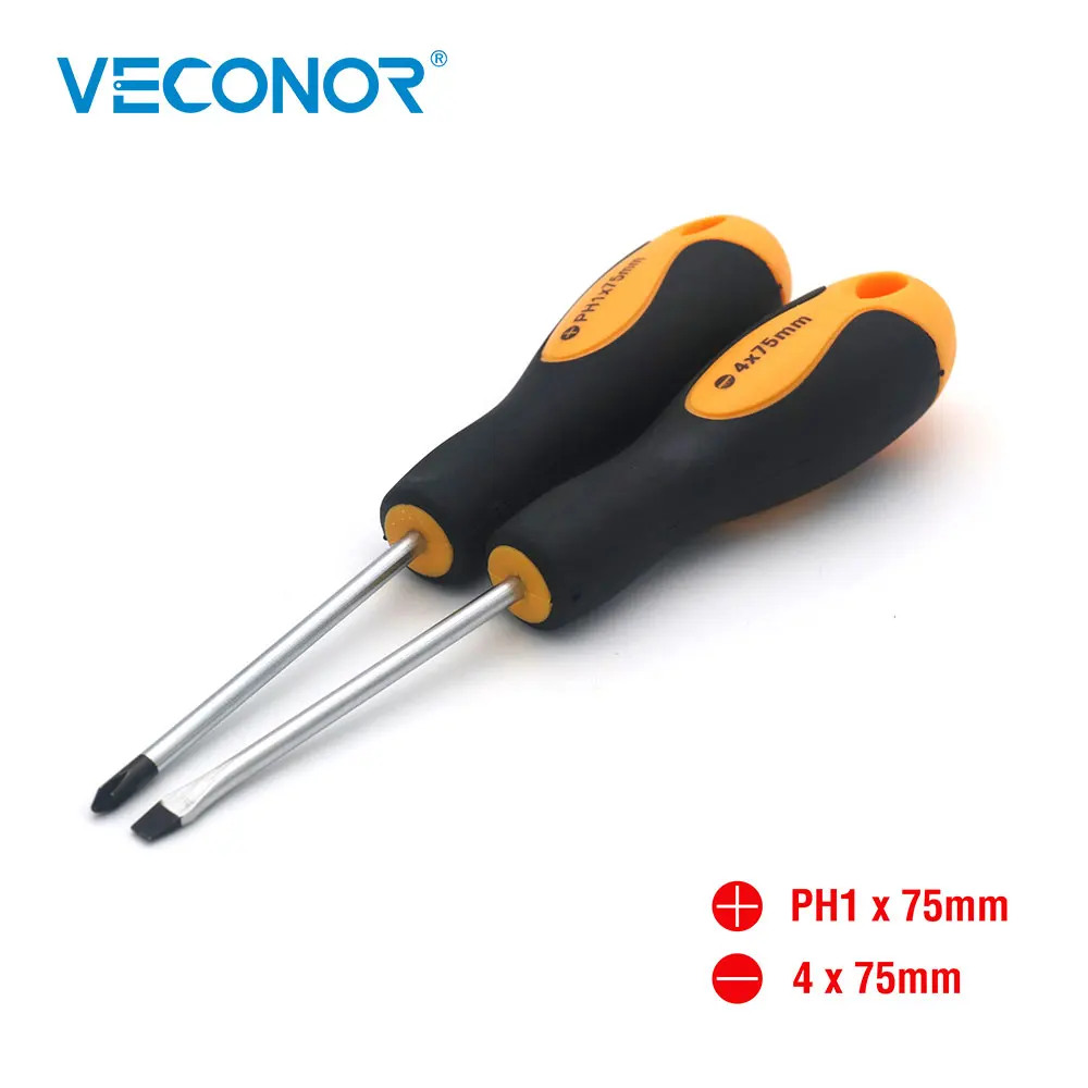 

Veconor 2PCS Screwdriver Set Cross Head Flat Head Phillips Slot Type Screwdriving Tool 4x75mm PH1x75mm