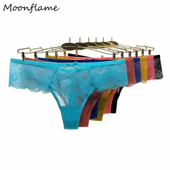 

Moonflame 5 pcs/lot 2020 Hot Sale Underwear Women's Sexy Transparent Lace Cotton Thongs Panties M L XL XXL 87403