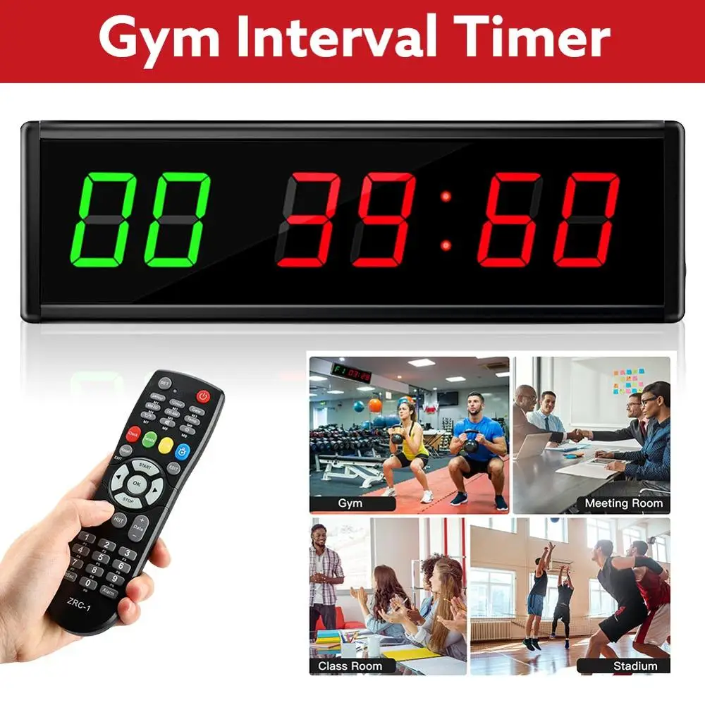 LED Display Programmable Interval Timer Wall Clock w/ Remote f/ Fitness Training 