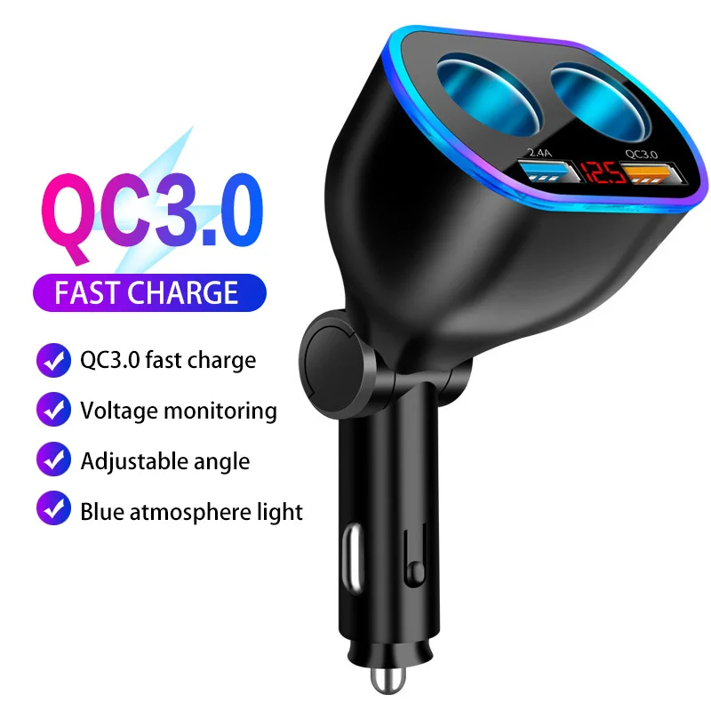 

FONKEN Car Charger Dual Usb Qc3 Quick Charge for Phone Qc 3 Led Display for Iphone Samsung with Car Lighter Slot Fast Charger